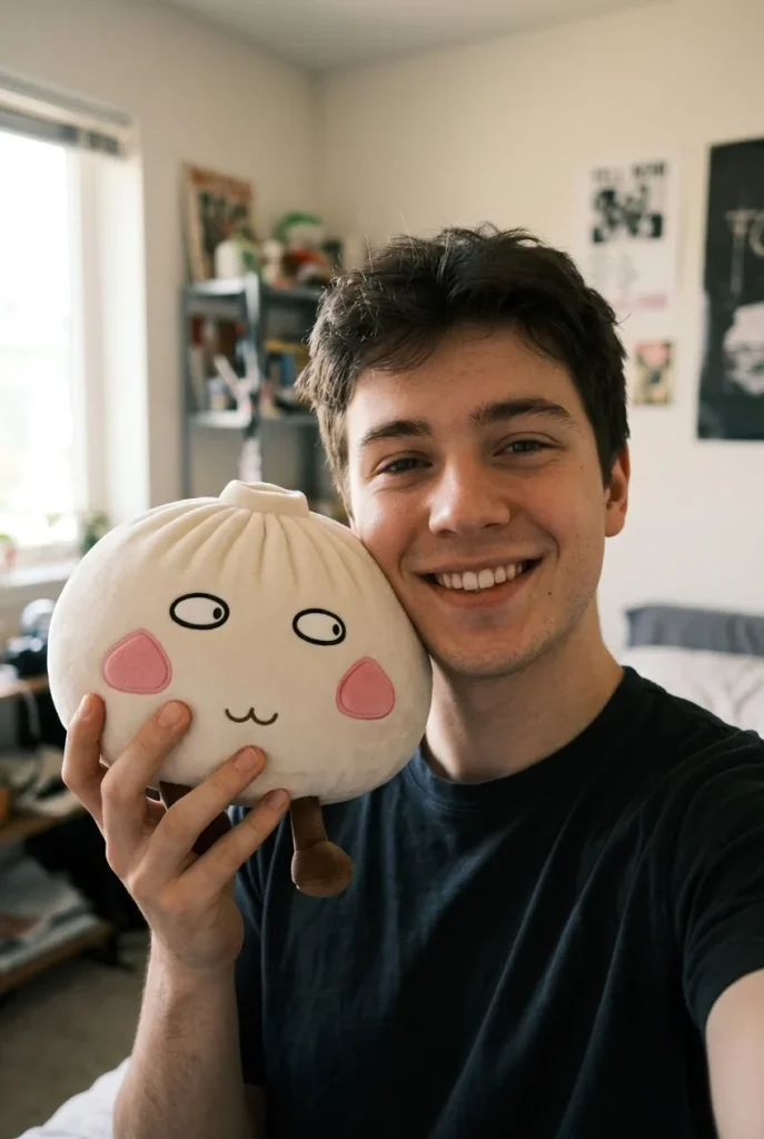 Squishy Dumpling Géant Fier et Malicieux tenu près du visage — photo client