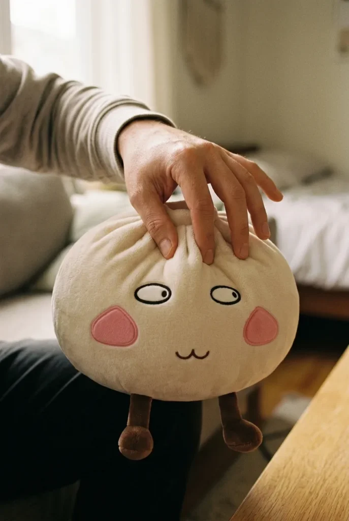 Squishy Dumpling Géant Fier et Malicieux pressé dans la main — effet squishy slow-rise