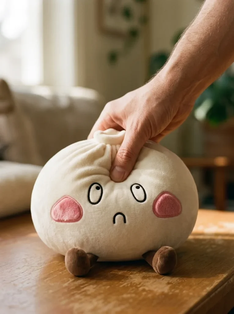 Squishy Dumpling Géant Visage Triste pressé dans la main — effet squishy slow-rise