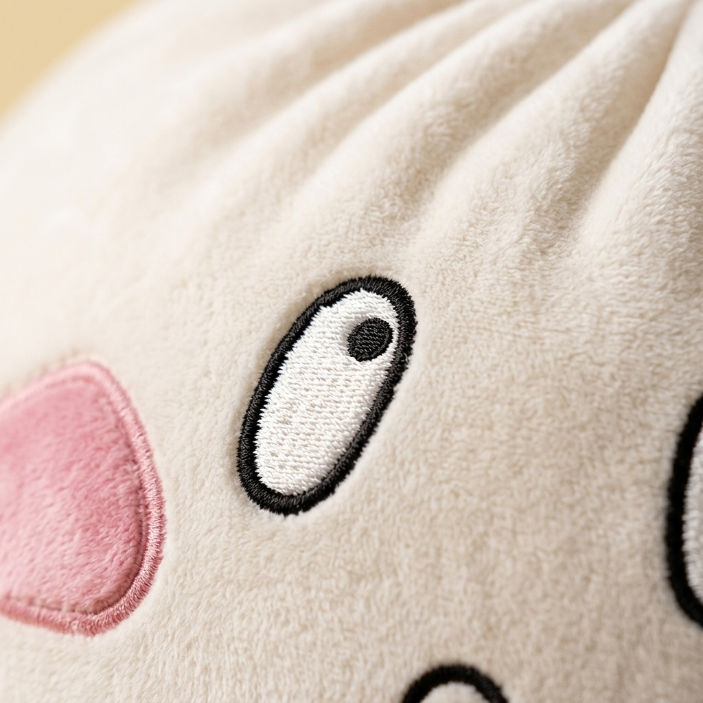Squishy Dumpling Géant Visage Triste — gros plan macro sur la texture