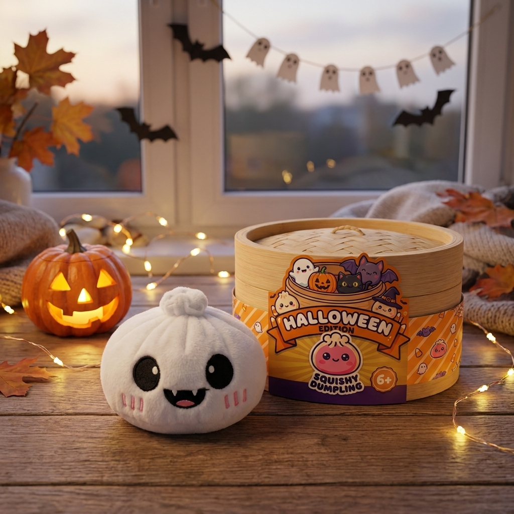 Squishy Dumpling Fantôme Halloween au Clair de Lune en ambiance sur un bureau