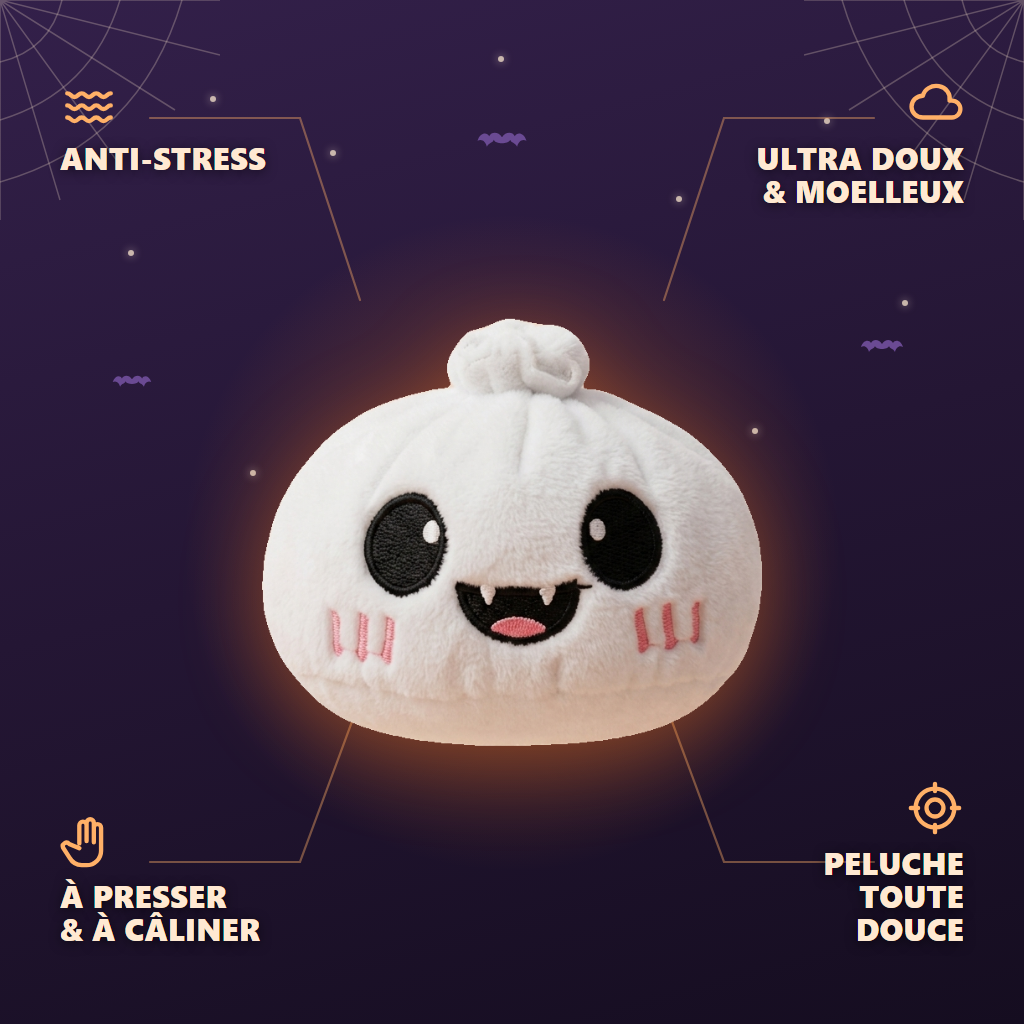 Squishy Dumpling Fantôme Halloween au Clair de Lune — anti-stress, ultra doux, effet slow-rise