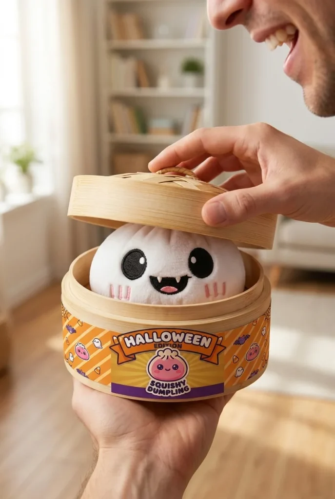 Déballage du Squishy Dumpling Fantôme Halloween au Clair de Lune — la boîte panier vapeur s'ouvre