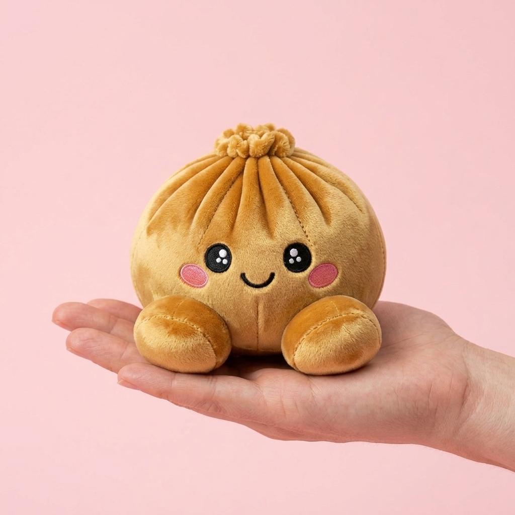 Squishy Dumpling Doré Royal tenu en main, taille réelle