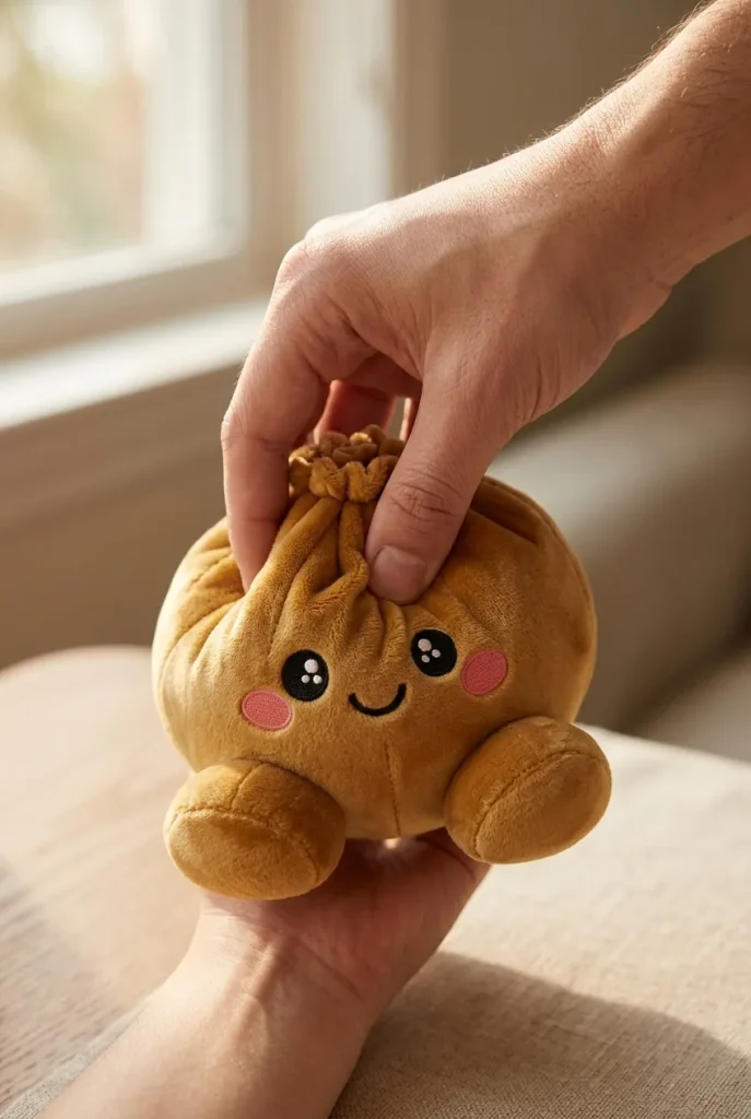 Squishy Dumpling Doré Royal pressé dans la main — effet squishy slow-rise