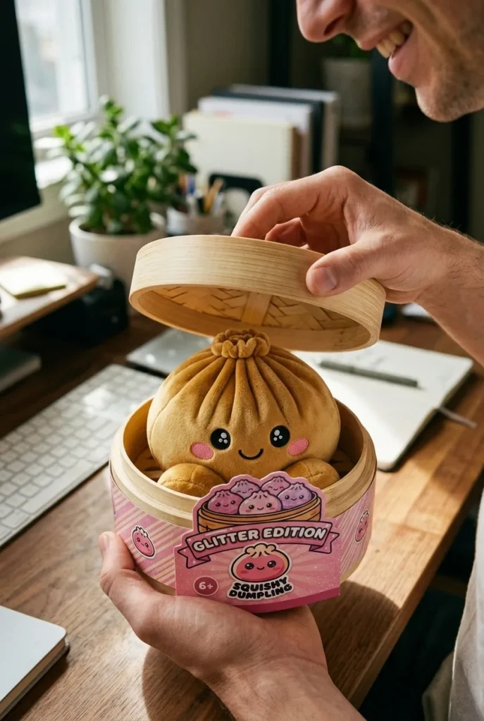Déballage du Squishy Dumpling Doré Royal — la boîte panier vapeur s'ouvre
