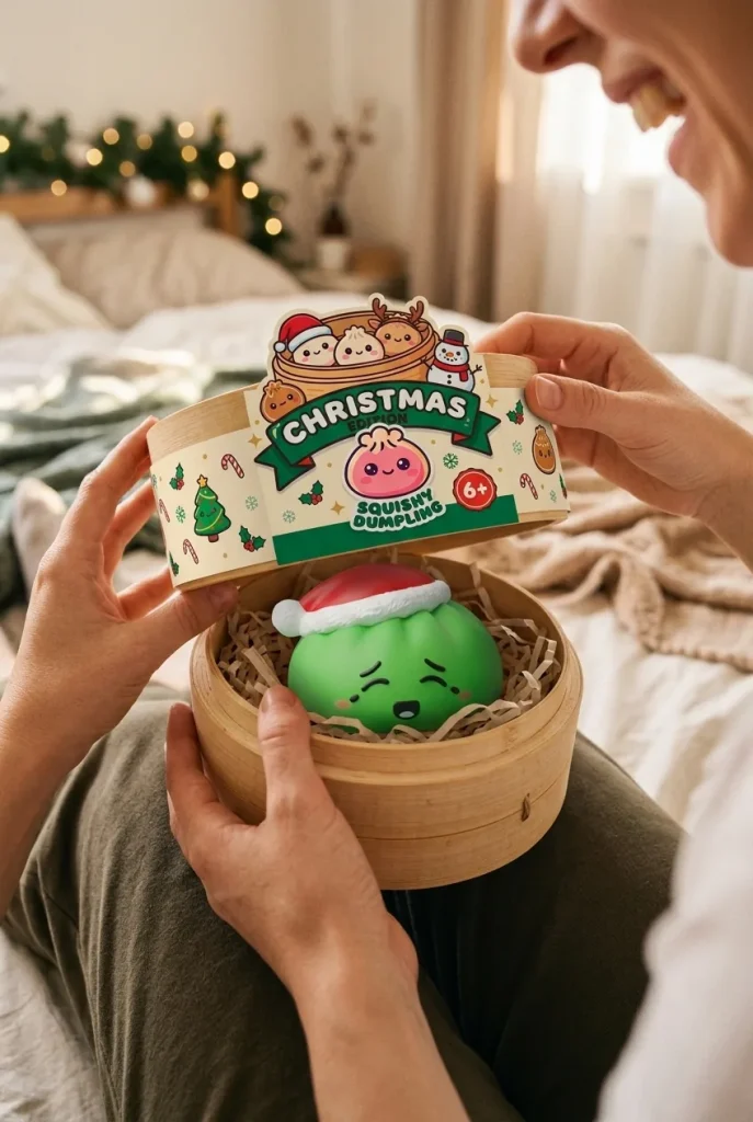 Déballage du Squishy Dumpling Bonnet de Noël Elfe Vert — la boîte panier vapeur s'ouvre