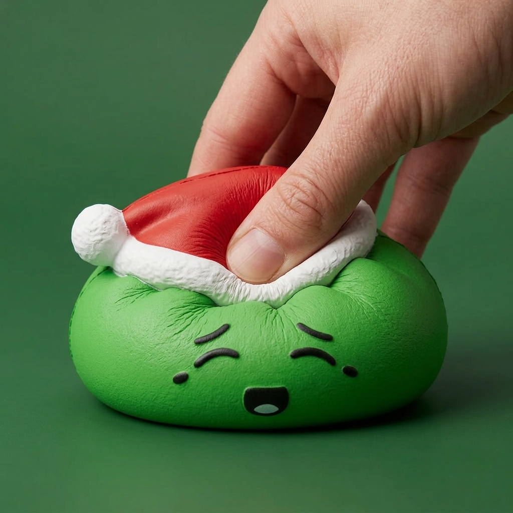 Squishy Dumpling Bonnet de Noël Elfe Vert — effet slow-rise, la mousse regonfle