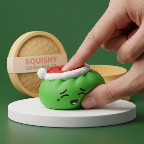 Squishy Dumpling Bonnet de Noël Elfe Vert pressé dans la main, matière squishy