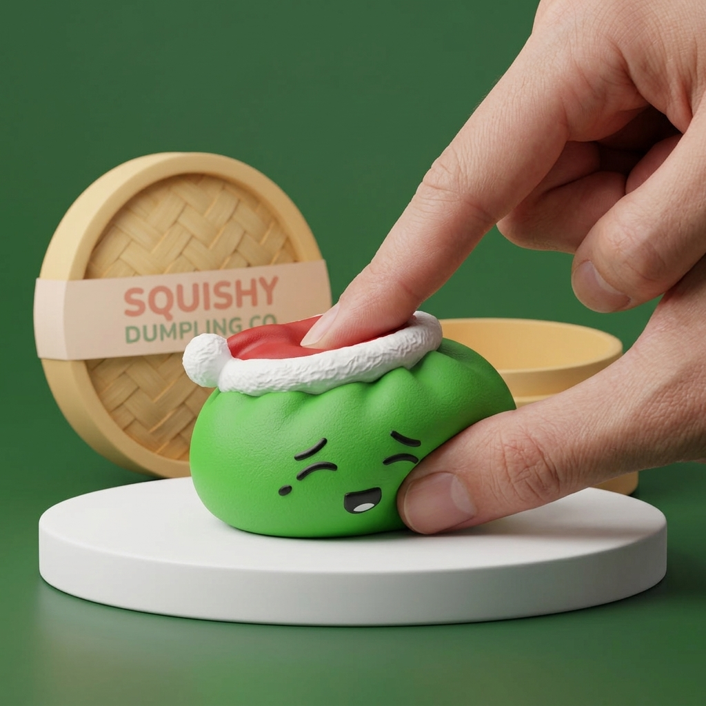 Squishy Dumpling Bonnet de Noël Elfe Vert pressé dans la main, matière squishy