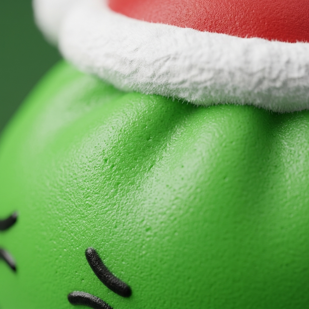 Squishy Dumpling Bonnet de Noël Elfe Vert — gros plan macro sur la texture