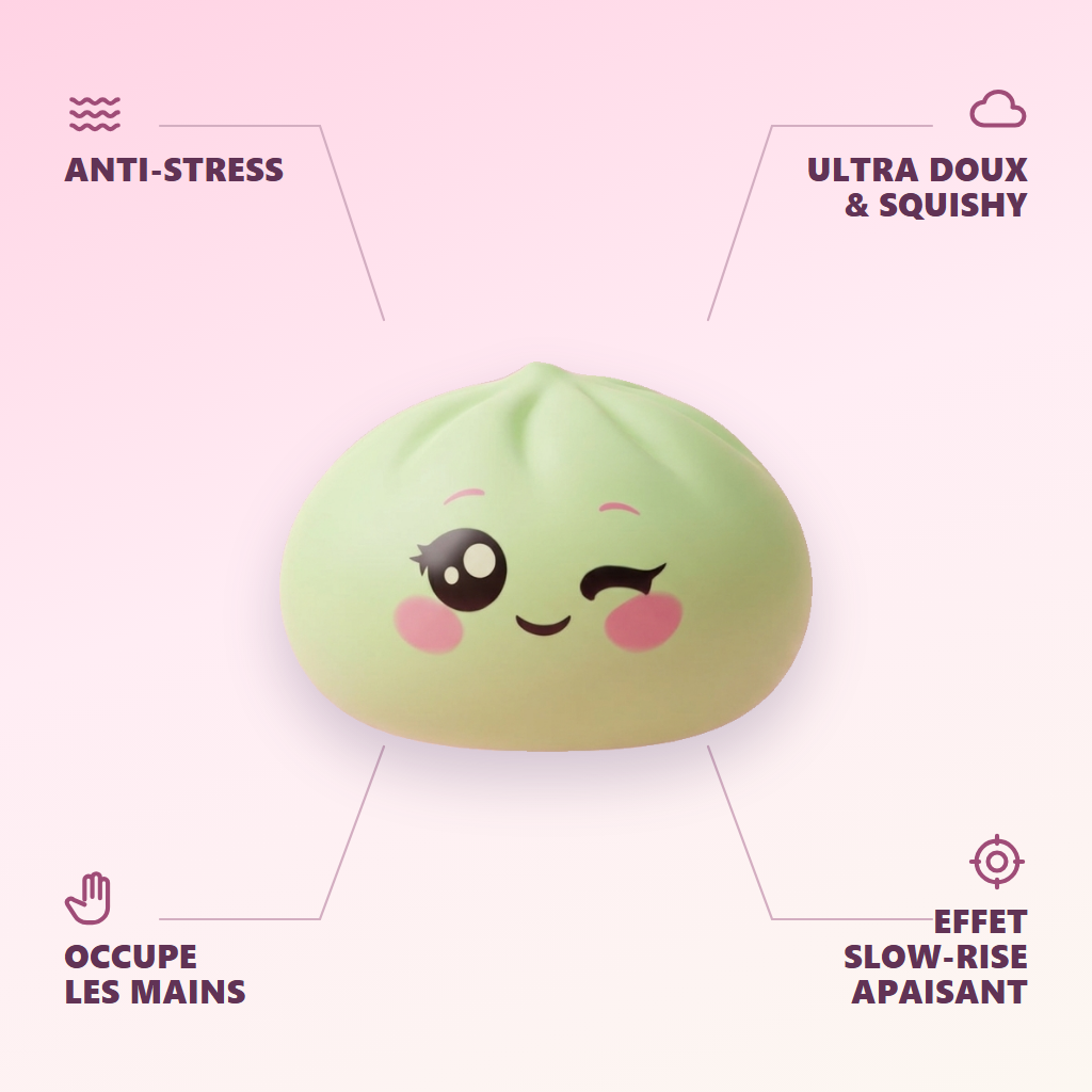 Squishy Dumpling Pistache Clin d’Œil — anti-stress, ultra doux, effet slow-rise