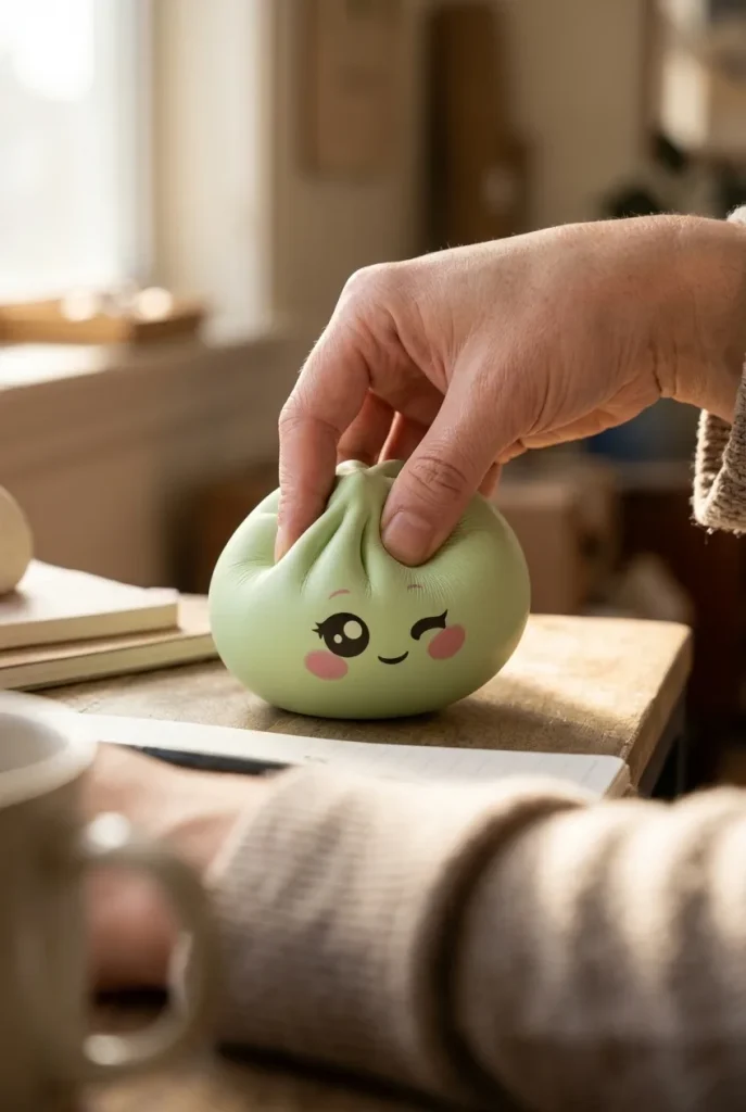 Squishy Dumpling Pistache Clin d’Œil pressé dans la main — effet squishy slow-rise