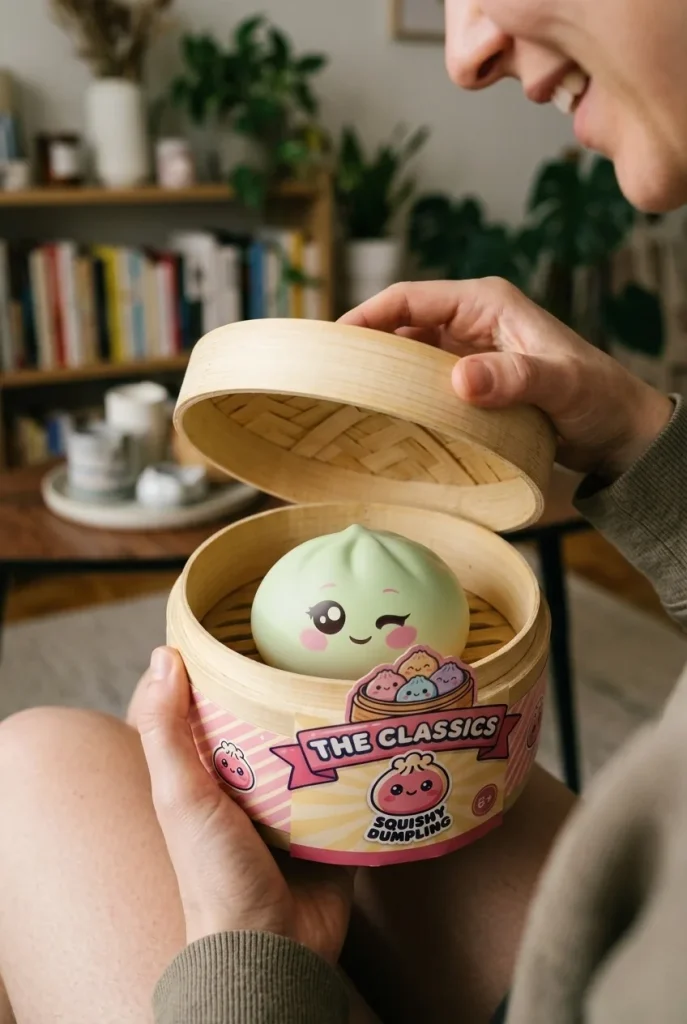 Déballage du Squishy Dumpling Pistache Clin d’Œil — la boîte panier vapeur s'ouvre