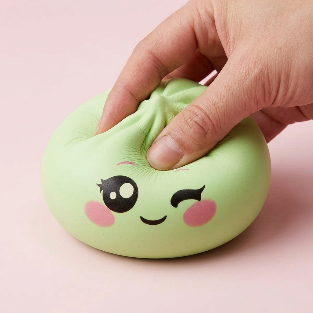Squishy Dumpling Pistache Clin d’Œil — effet slow-rise, la mousse regonfle