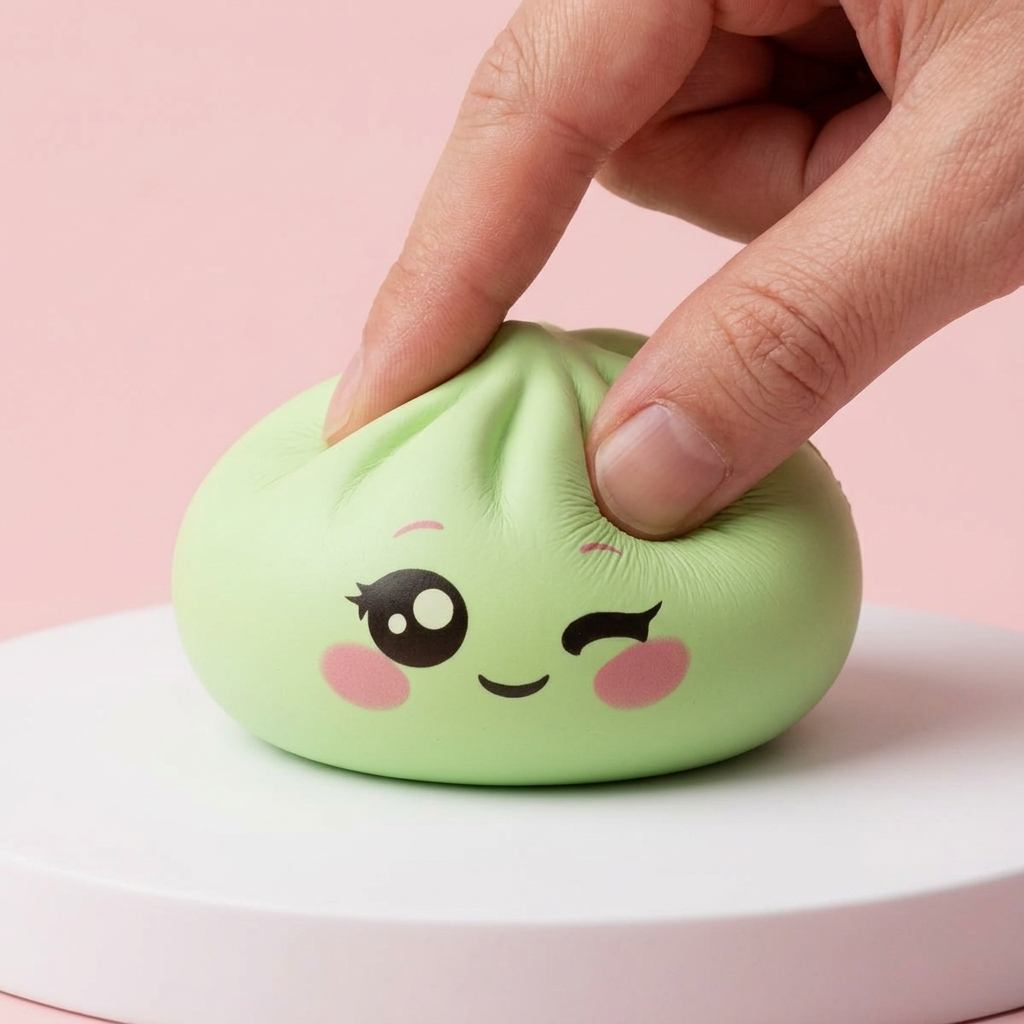 Squishy Dumpling Pistache Clin d’Œil pressé dans la main, matière squishy