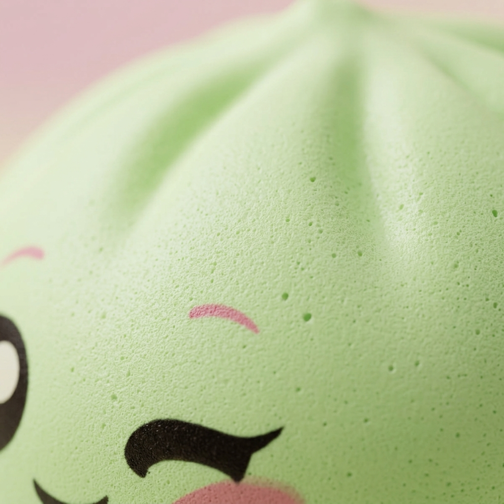 Squishy Dumpling Pistache Clin d’Œil — gros plan macro sur la texture