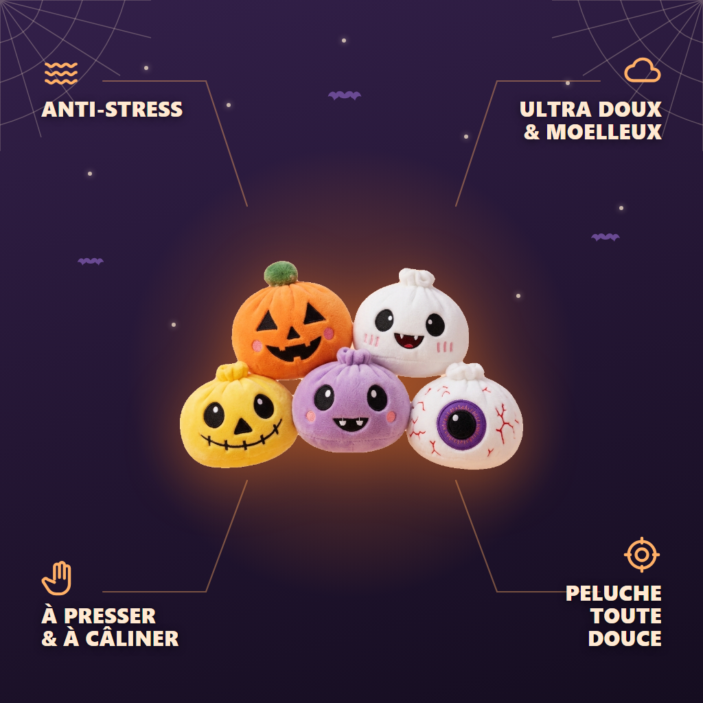 Squishy Dumpling Halloween Effrayant Lot de 5 — anti-stress, ultra doux, effet slow-rise