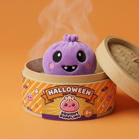 Squishy Dumpling Halloween Effrayant Lot de 5 dans sa boîte panier vapeur façon bambou