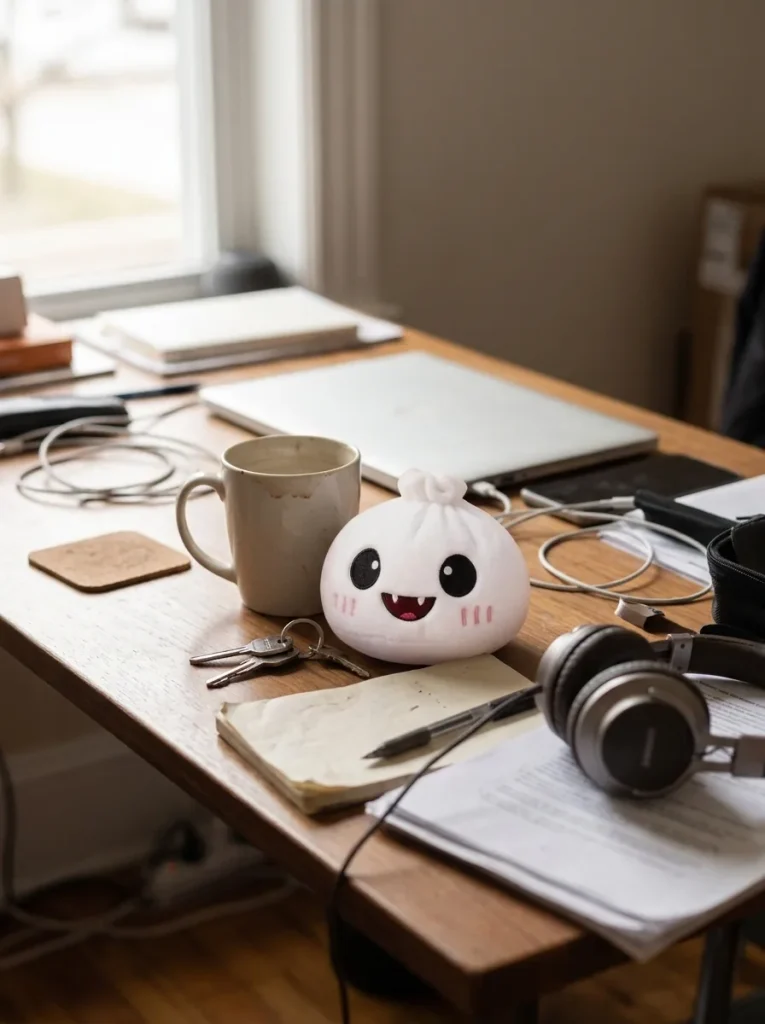 Squishy Dumpling Halloween Effrayant Lot de 5 posé sur un bureau, dans le quotidien
