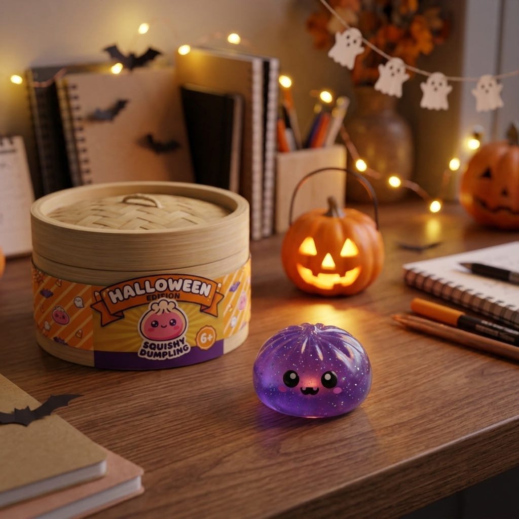 Squishy Dumpling Halloween XXL (Lot de 8) en ambiance sur un bureau