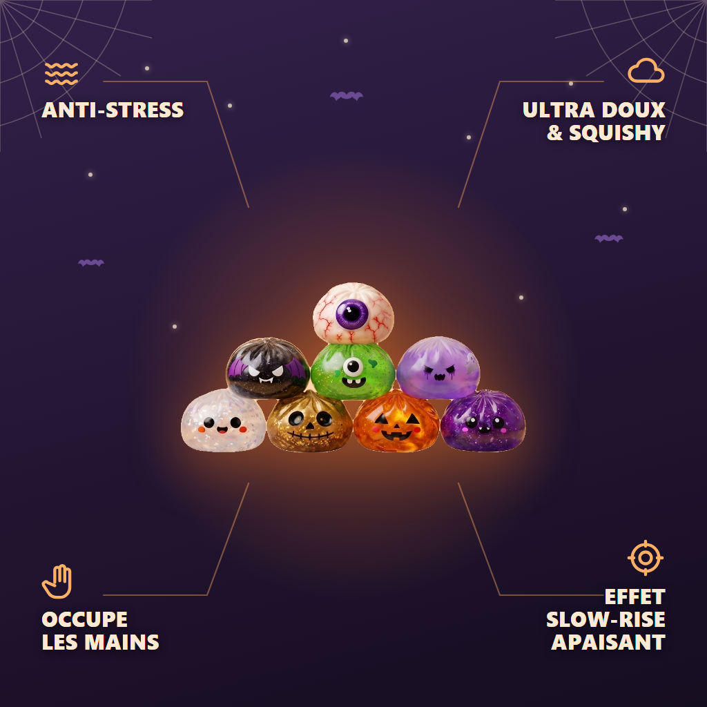 Squishy Dumpling Halloween XXL (Lot de 8) — anti-stress, ultra doux, effet slow-rise