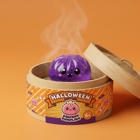 Squishy Dumpling Halloween XXL (Lot de 8) dans sa boîte panier vapeur façon bambou