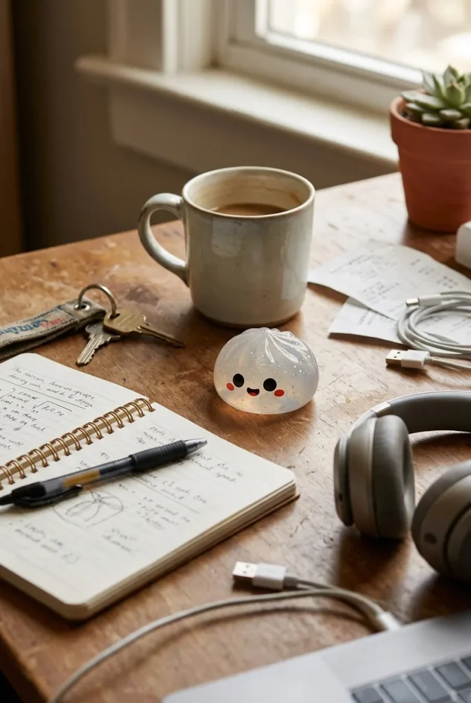 Squishy Dumpling Halloween XXL (Lot de 8) posé sur un bureau, dans le quotidien
