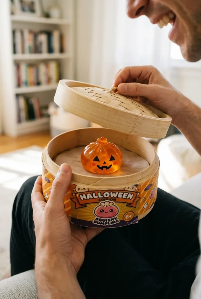 Déballage du Squishy Dumpling Halloween XXL (Lot de 8) — la boîte panier vapeur s'ouvre
