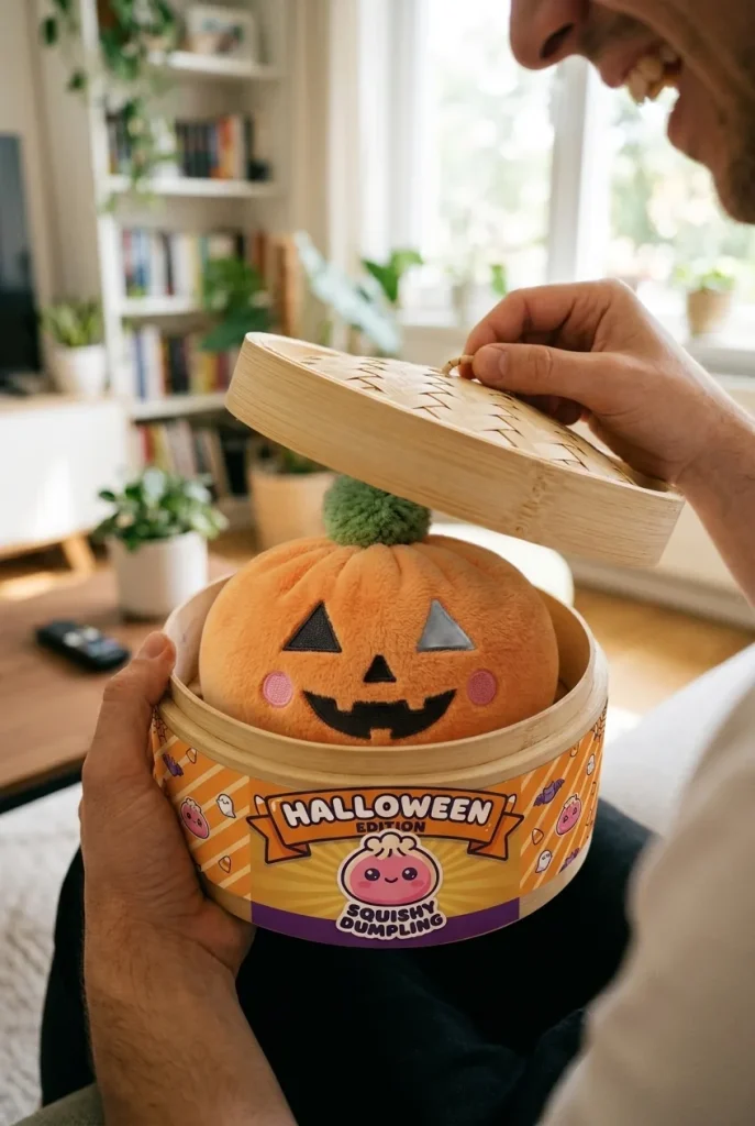 Déballage du Squishy Dumpling Citrouille Halloween — la boîte panier vapeur s'ouvre