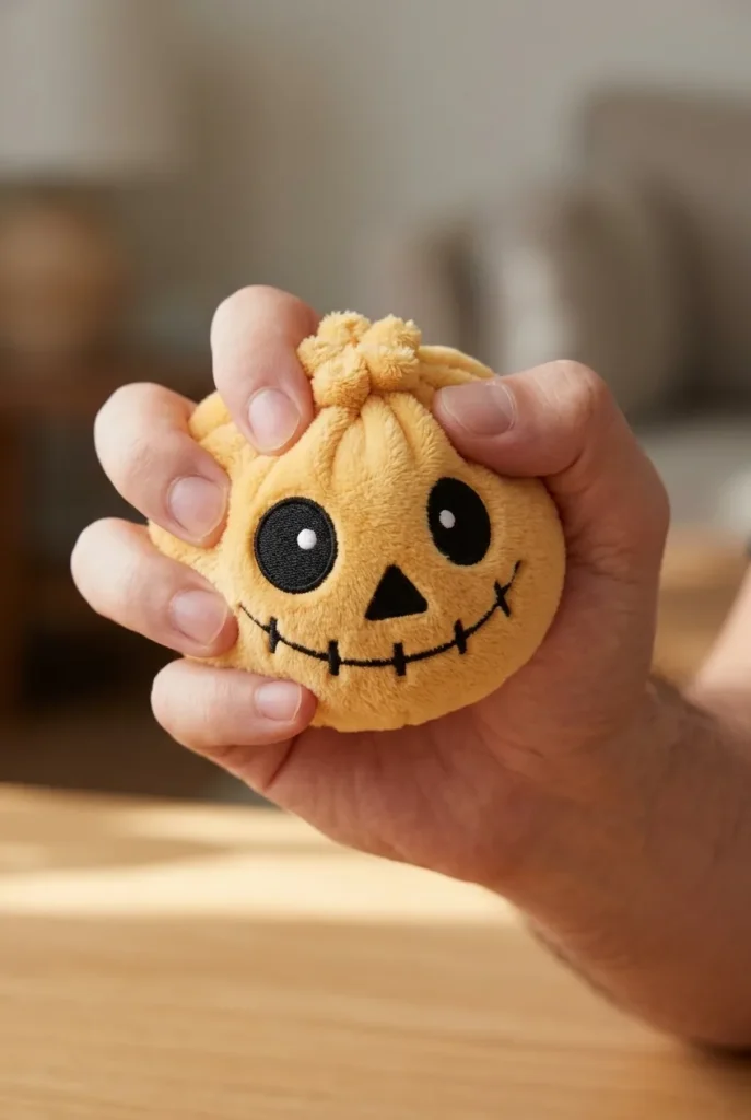 Dumpling Squishy Squelette Halloween Souriant pressé dans la main — effet squishy slow-rise