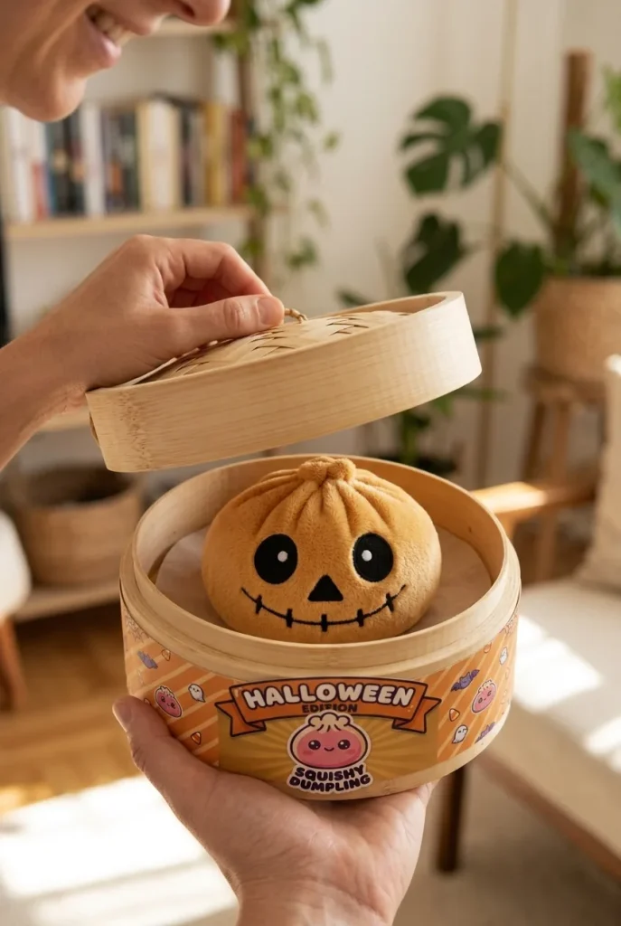 Déballage du Dumpling Squishy Squelette Halloween Souriant — la boîte panier vapeur s'ouvre