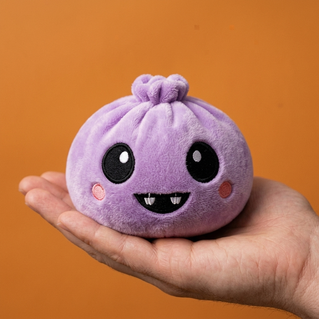 Squishy Dumpling Velours Vampire Halloween tenu en main, taille réelle