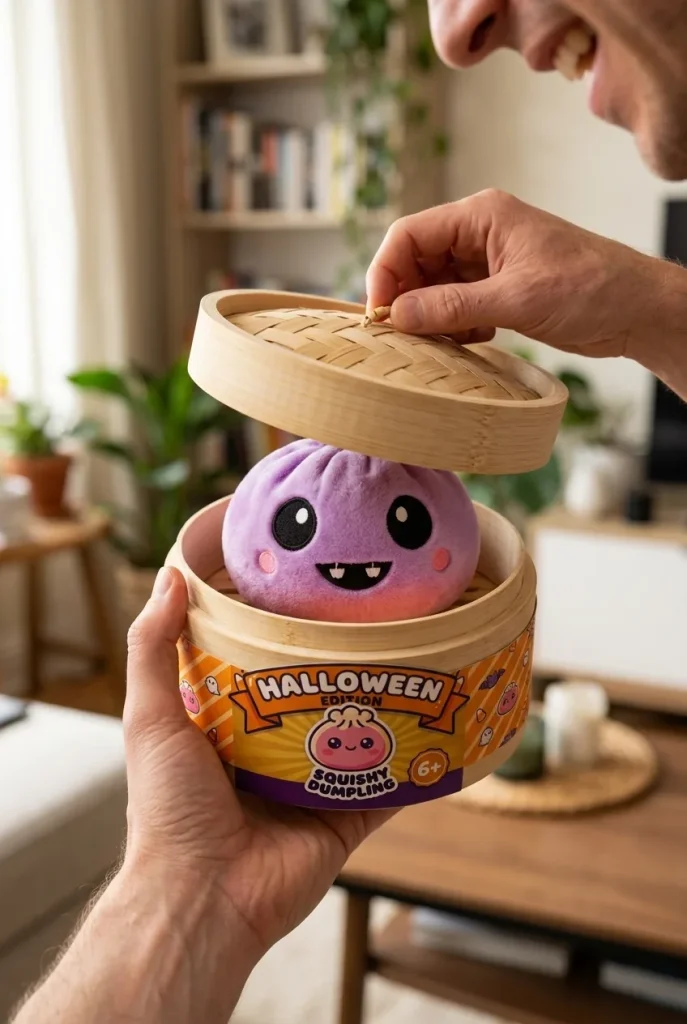 Déballage du Squishy Dumpling Velours Vampire Halloween — la boîte panier vapeur s'ouvre