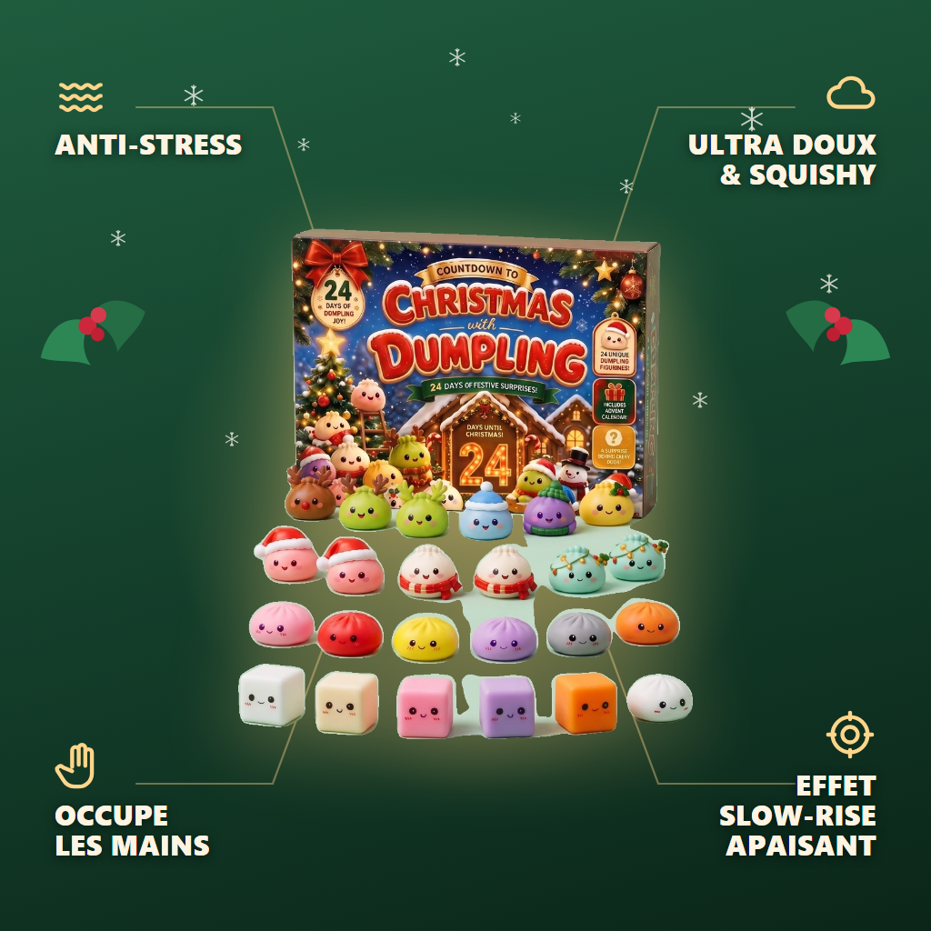 Squishy Dumpling Calendrier de l’Avent Mochi Pain d’Épices 24 Pièces — anti-stress, ultra doux, effet slow-rise