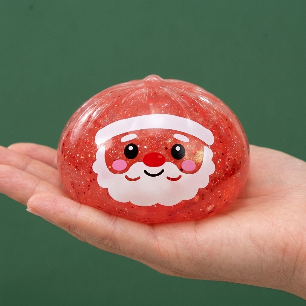 Dumpling Squishy Mystery Candy de Noël tenu en main, taille réelle