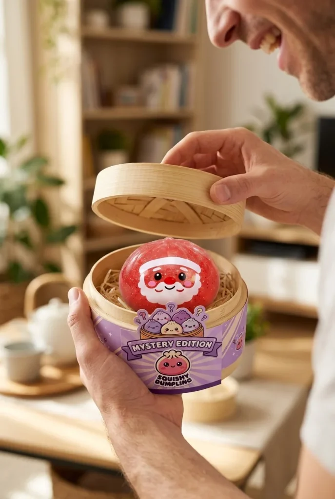 Déballage du Dumpling Squishy Mystery Candy de Noël — la boîte panier vapeur s'ouvre