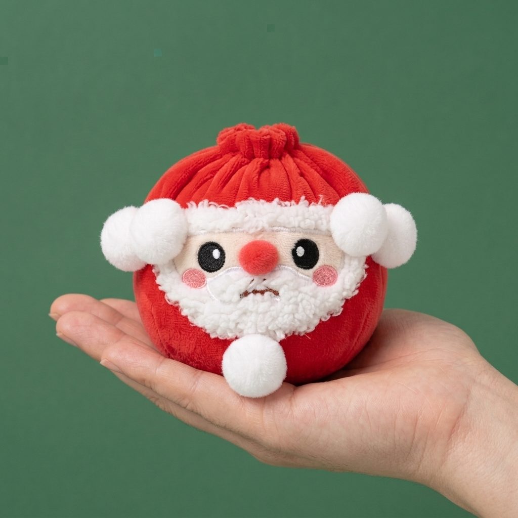 Squishy Dumpling Mystery Noël tenu en main, taille réelle