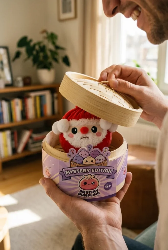 Déballage du Squishy Dumpling Mystery Noël — la boîte panier vapeur s'ouvre