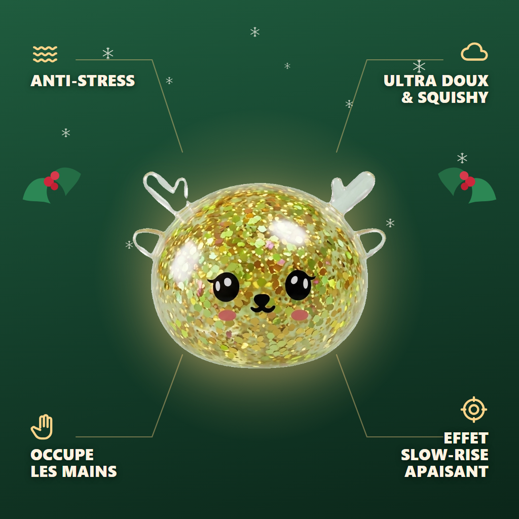Squishy Dumpling Renne Mystery Scintillant — anti-stress, ultra doux, effet slow-rise