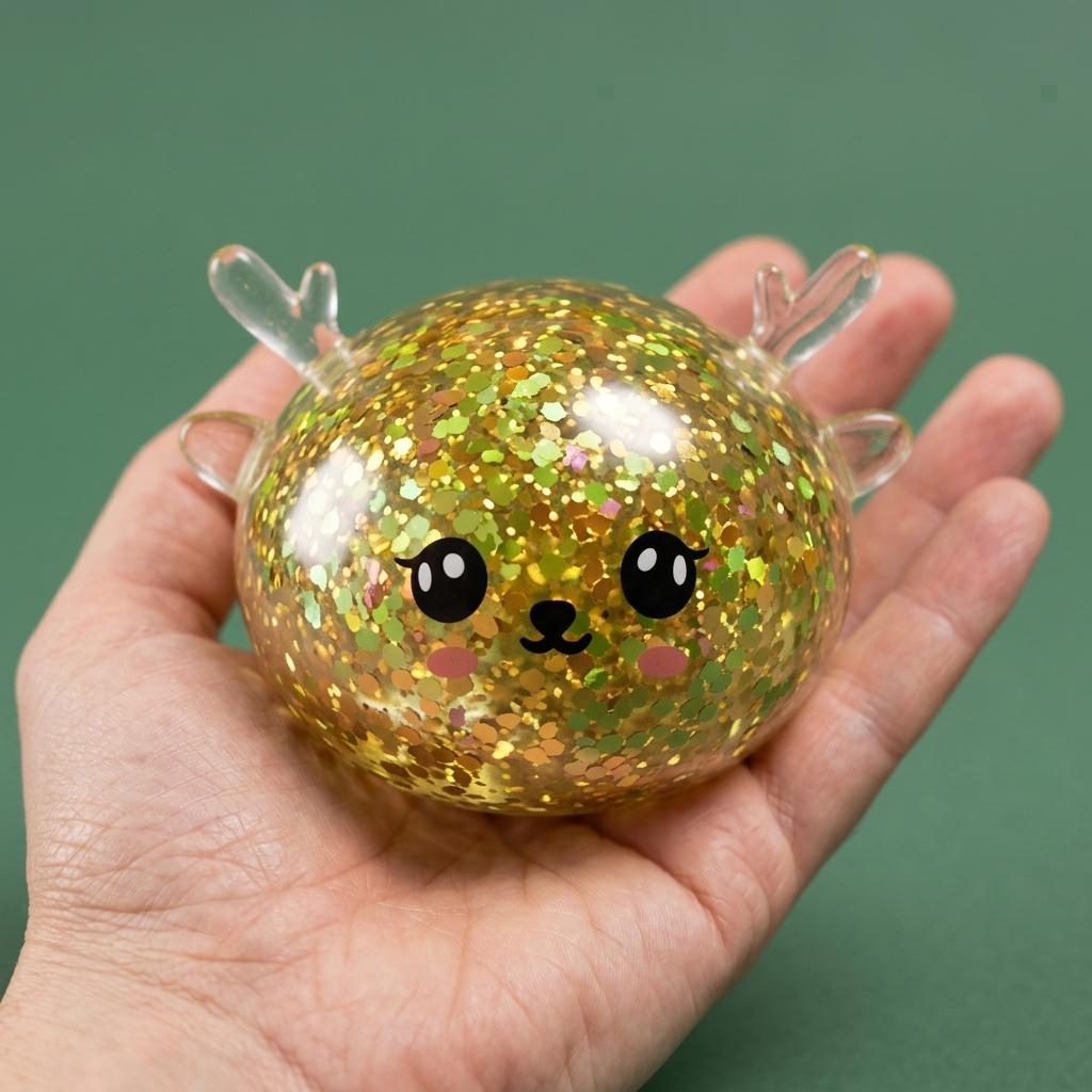 Squishy Dumpling Renne Mystery Scintillant tenu en main, taille réelle