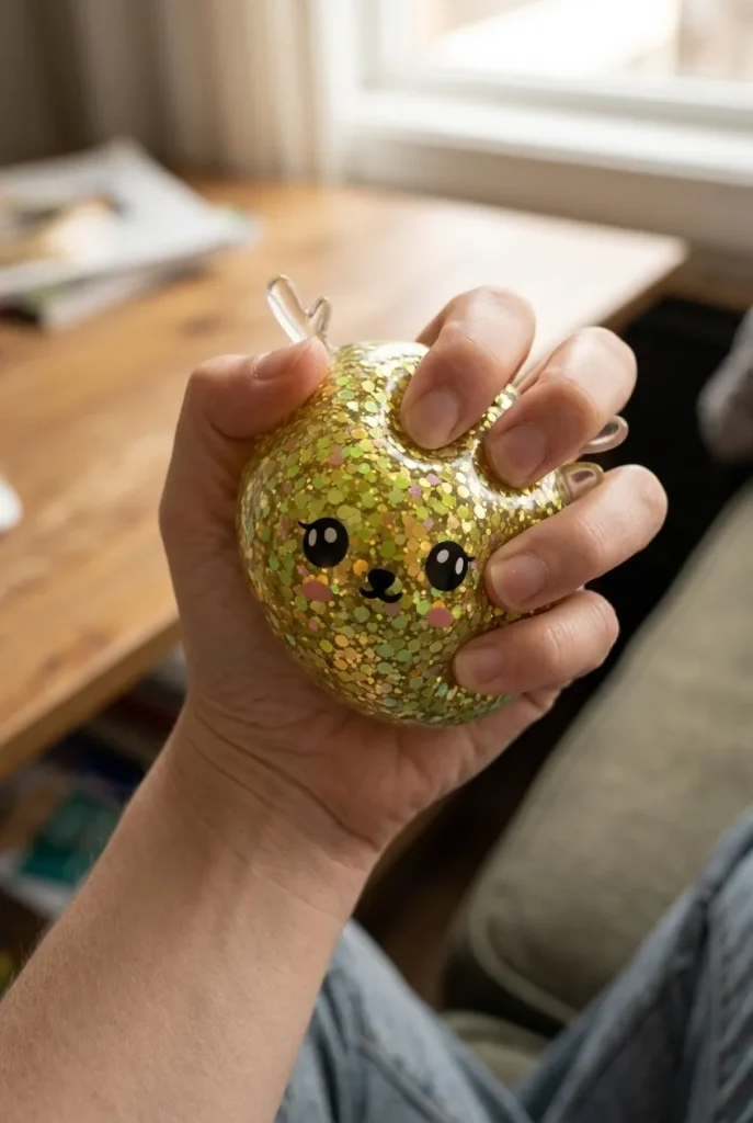Squishy Dumpling Renne Mystery Scintillant pressé dans la main — effet squishy slow-rise
