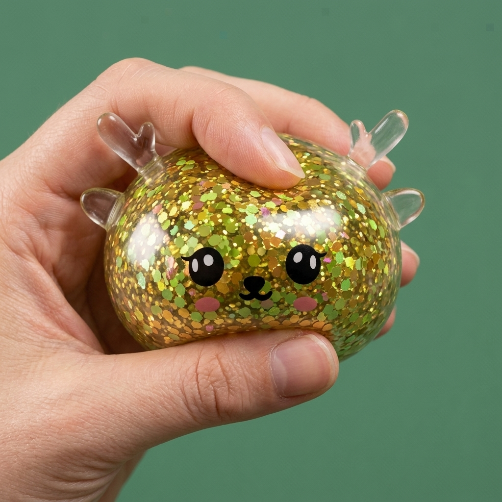 Squishy Dumpling Renne Mystery Scintillant pressé dans la main, matière squishy