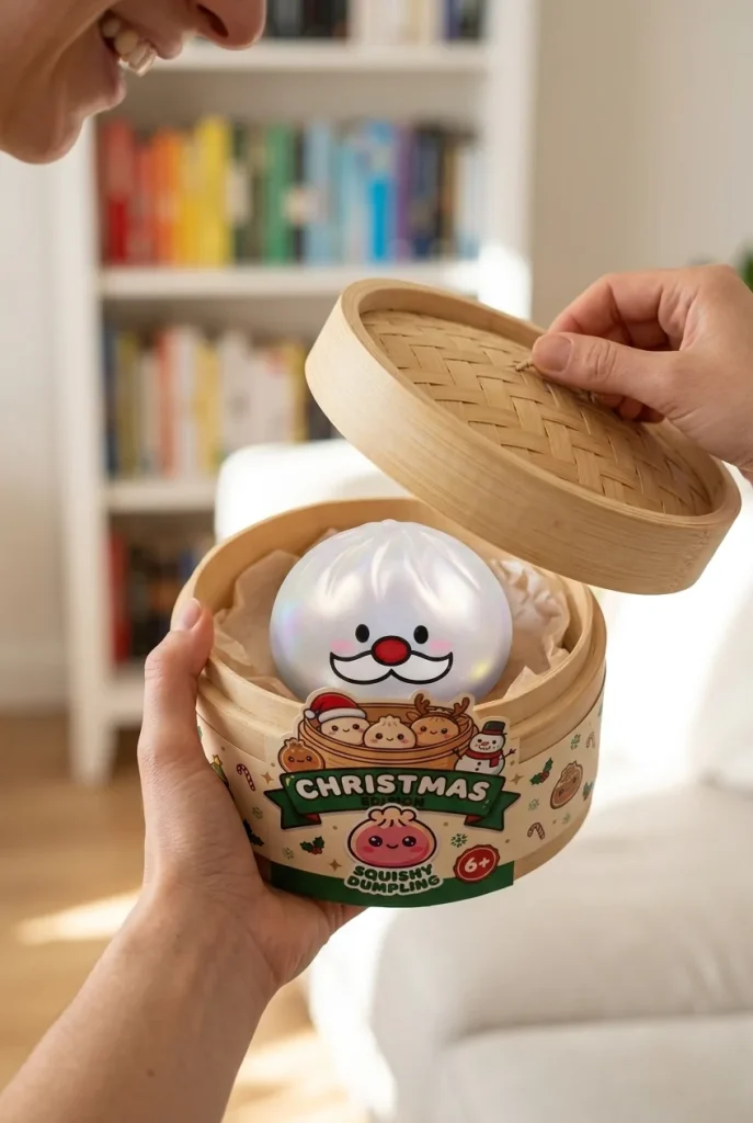 Déballage du Squishy Dumpling Moustache Père Noël Mystery — la boîte panier vapeur s'ouvre