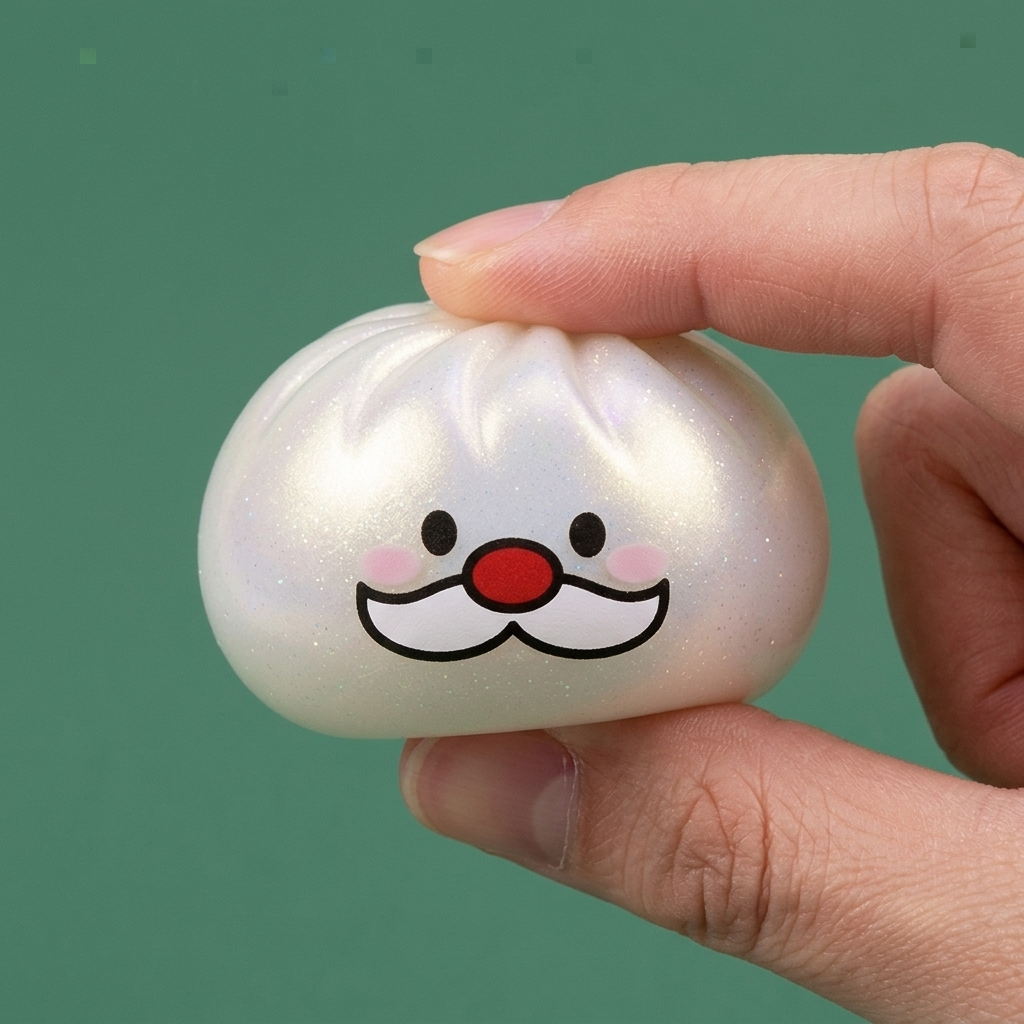 Squishy Dumpling Moustache Père Noël Mystery pressé dans la main, matière squishy