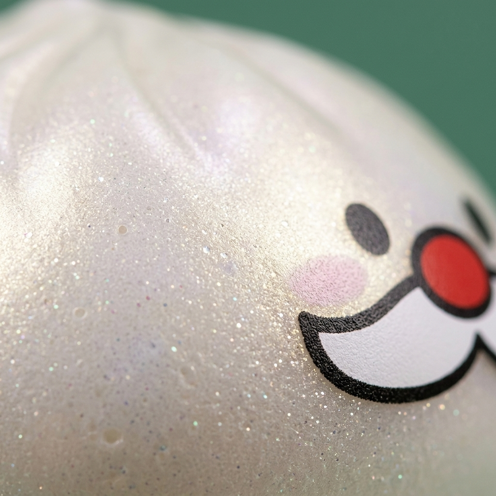Squishy Dumpling Moustache Père Noël Mystery — gros plan macro sur la texture