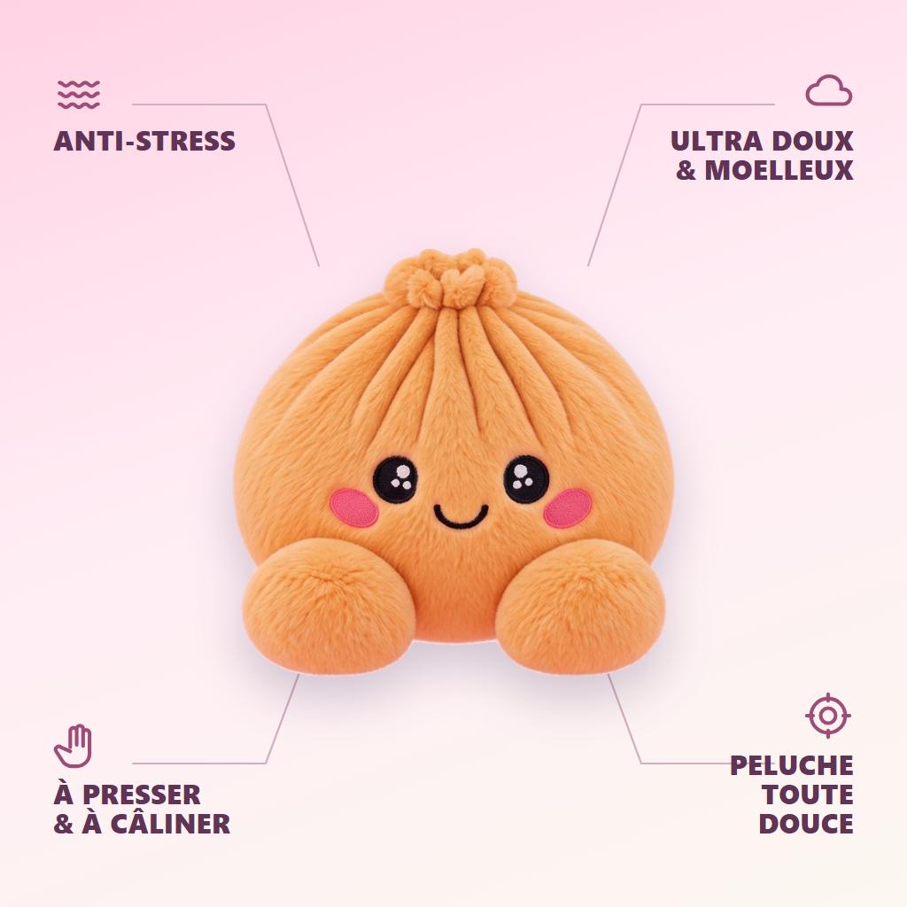 Squishy Dumpling Orange Mandarine — anti-stress, ultra doux, effet slow-rise