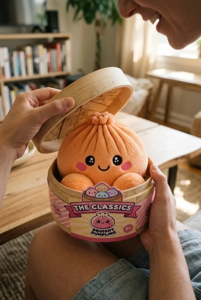 Déballage du Squishy Dumpling Orange Mandarine — la boîte panier vapeur s'ouvre
