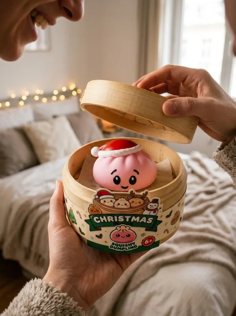 Déballage du Squishy Dumpling Bonnet de Noël Rose Sucré — la boîte panier vapeur s'ouvre