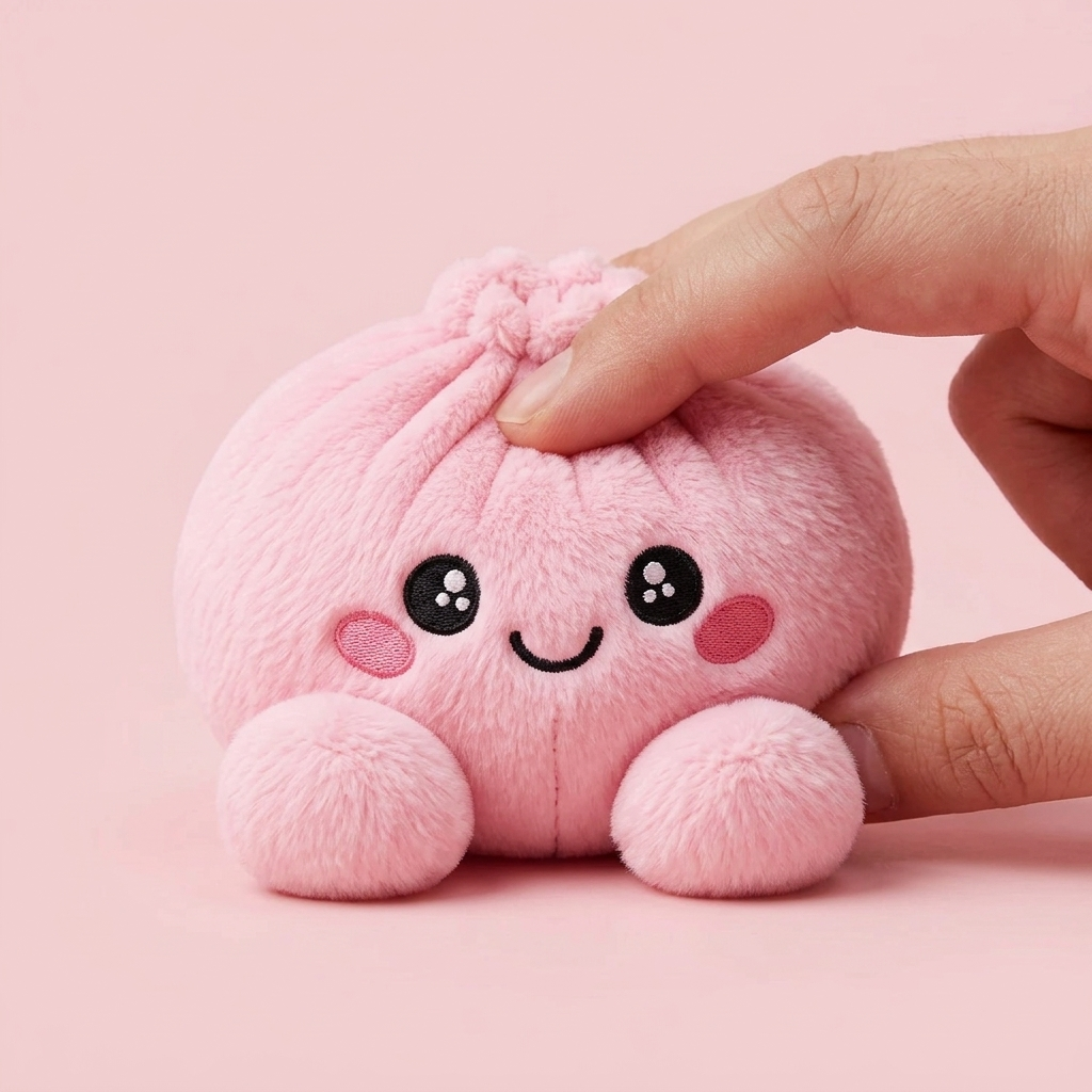 Dumpling Squishy Pivoine Rose en Peluche pressé dans la main, matière squishy